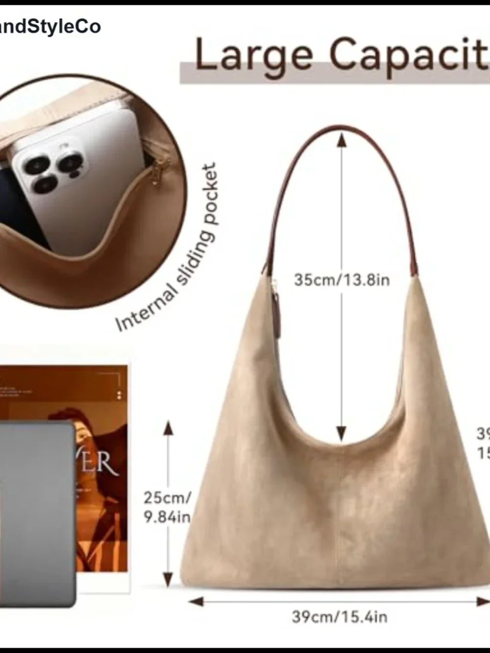 Faux Suede Slouchy Hobo Shoulder Bag for Women